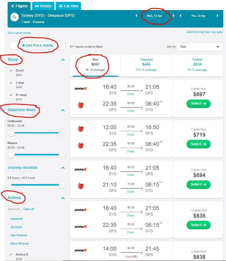 skyscanner search options