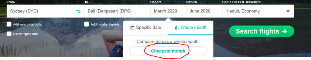 skyscanner cheapest month search